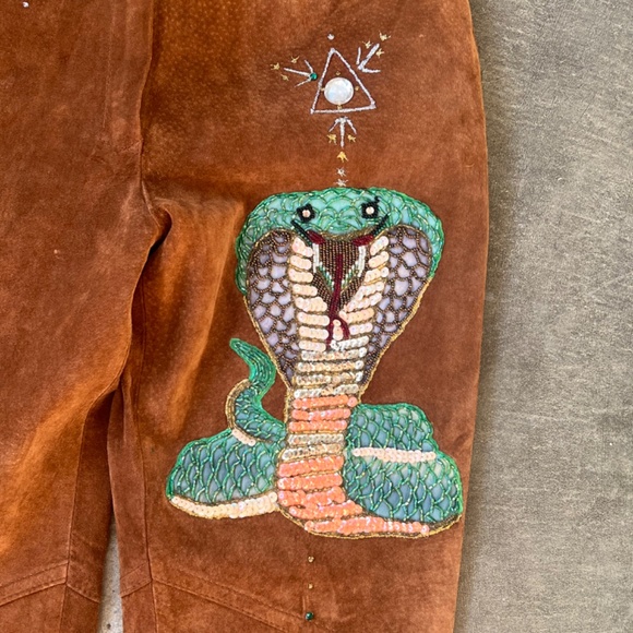 Handmade Vintage High Waist Suede Pants - Sequin work - Picture 6 of 12